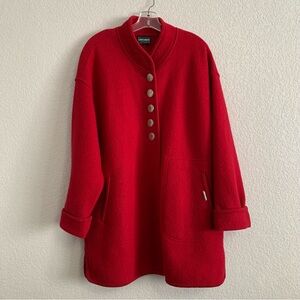 Geiger Jacket Coat Womens Med EU 38 Long Boiled Wool Silver Embossed Buttons Red